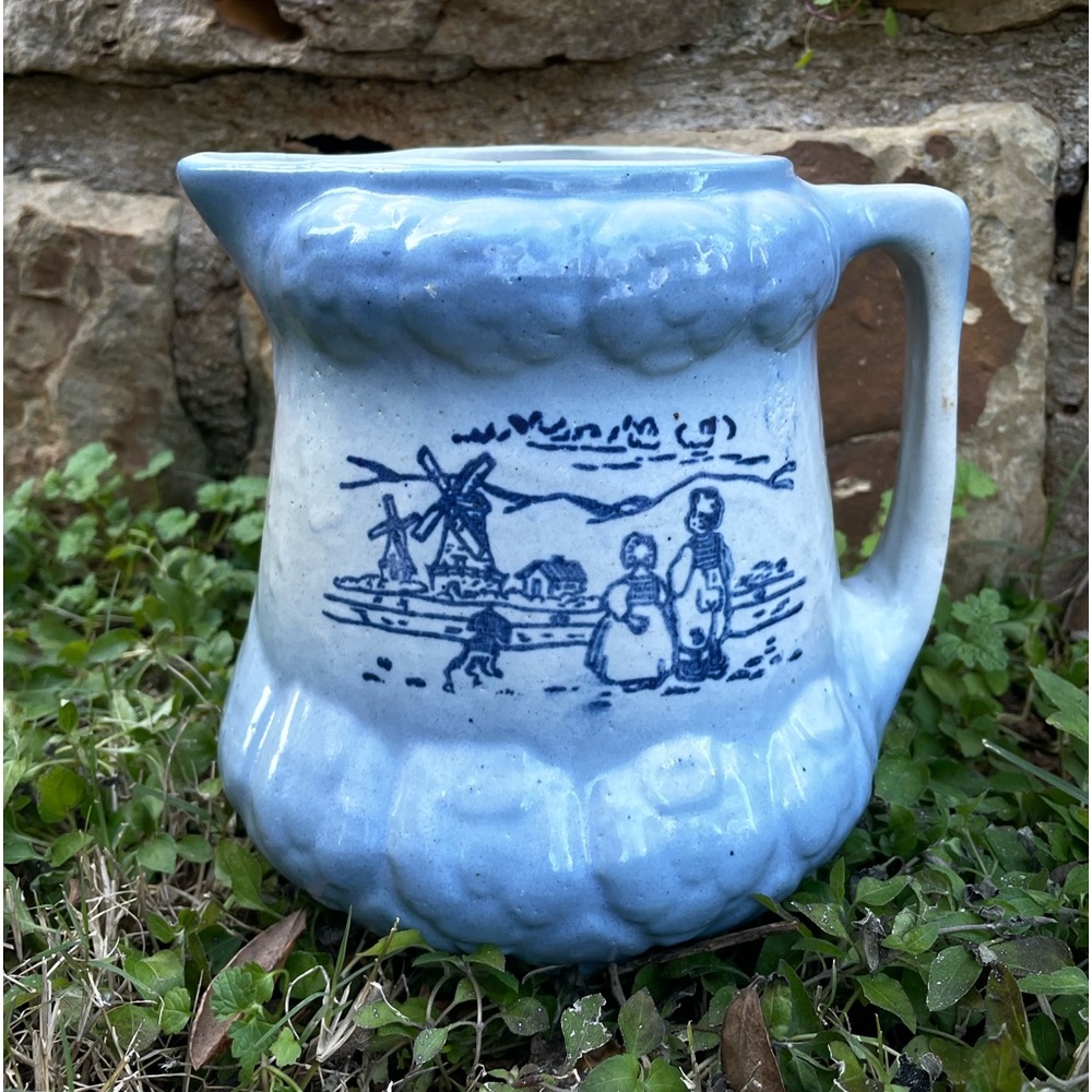 Vintage 1900s Brush McCoy Blue and White Pitcher
